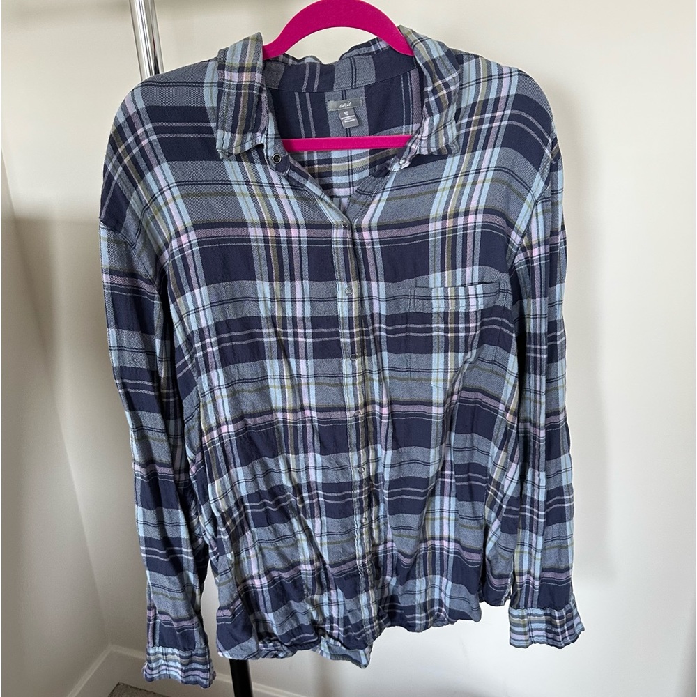 NWOT Aerie Blue Super Soft Plaid Shirt